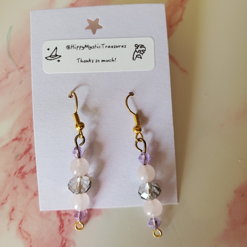 Rose Quartz & Smokey Quartz Beaded Drop Earrings